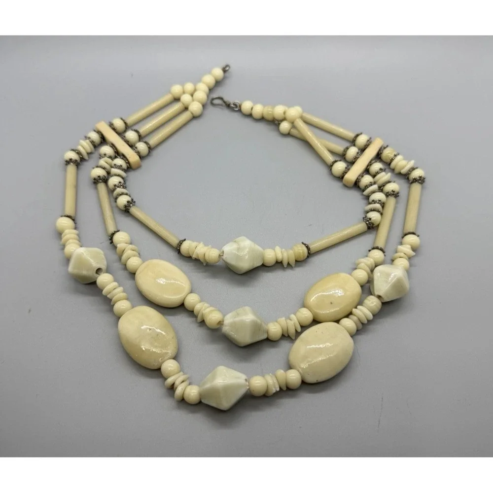 Vintage Multi Strand Glass and Stone Bead Statement 17